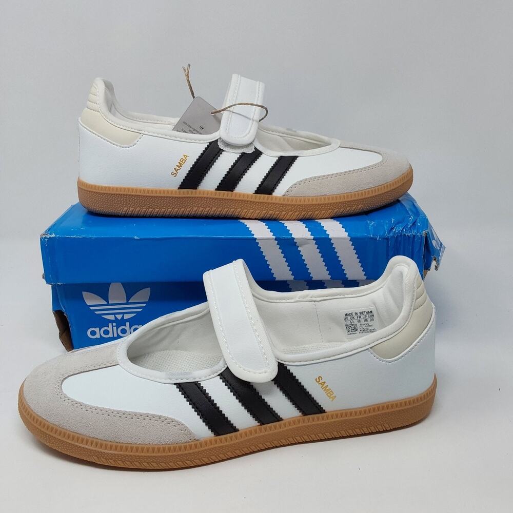 adidas Samba Jane W Womens 7 White Black Gum Mary Jane Sneakers JR1402 NIB